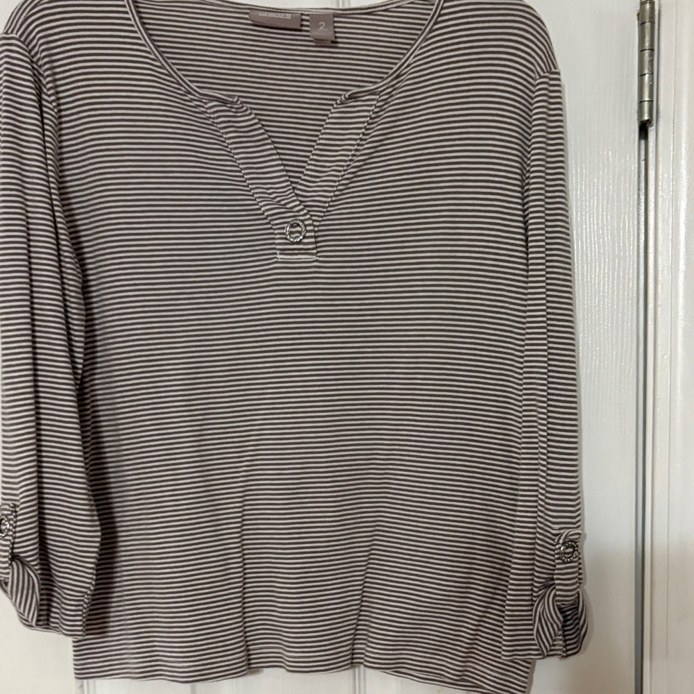 Chico's Brown and White Striped Long Sleeve and will turn up.
